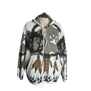 Cozy Wolf Pattern Hooded Jacket